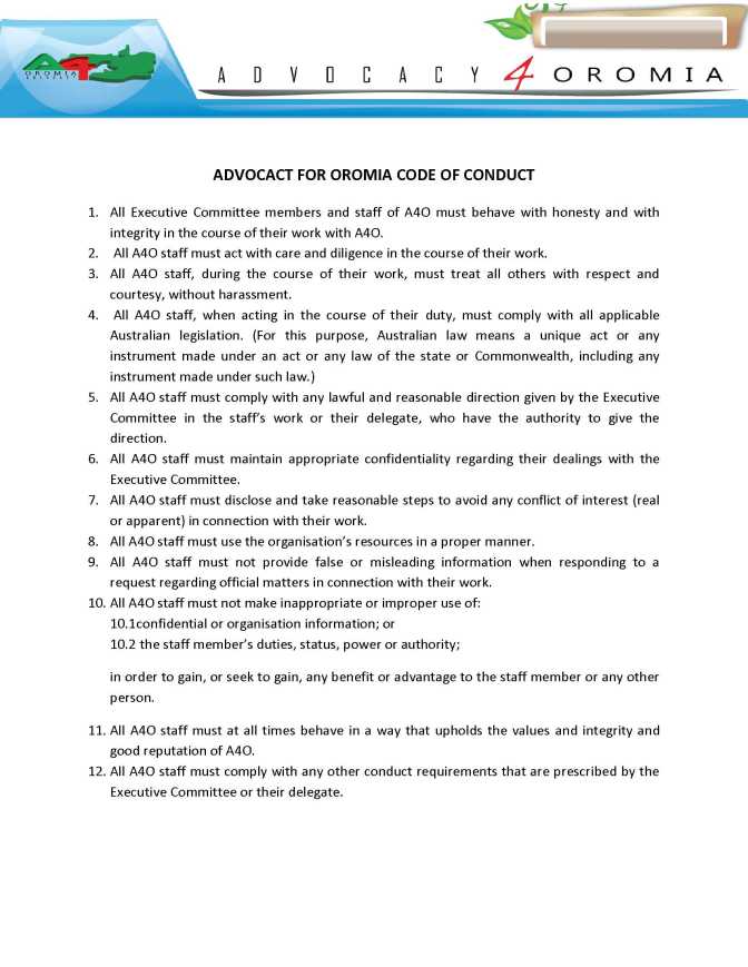 ADVOCACT FOR OROMIA CODE OF CONDUCT